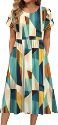 HOTOUCH Women's Summer A-Line Midi Dress with Pockets