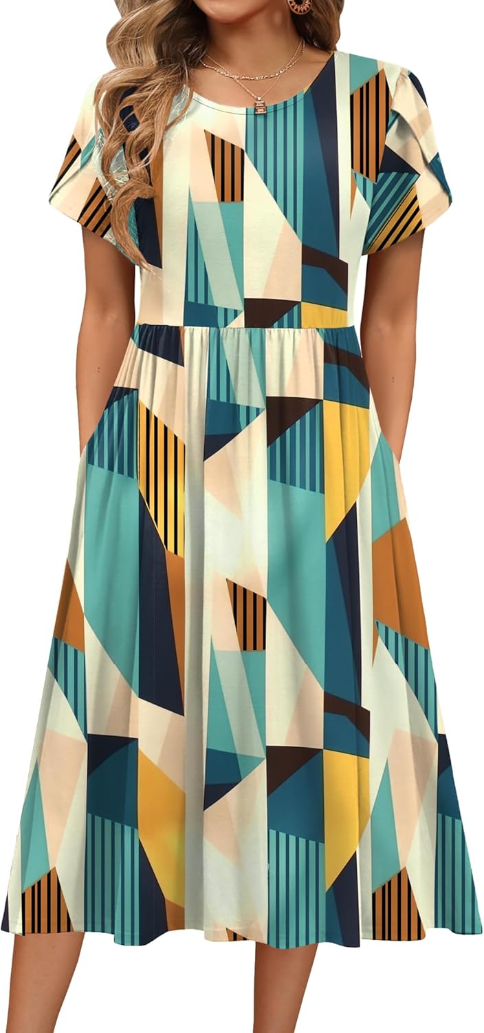 HOTOUCH Women's Summer A-Line Midi Dress with Pockets