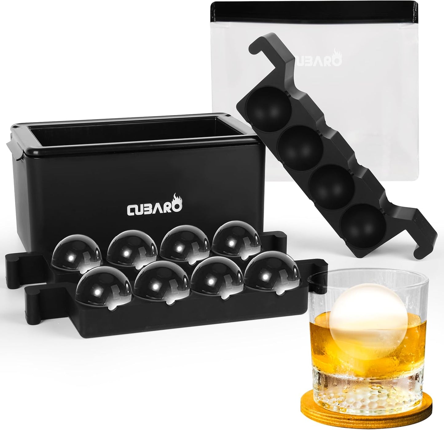 Clear Ice Ball Maker for Whiskey & Cocktails - 8 Large Spheres