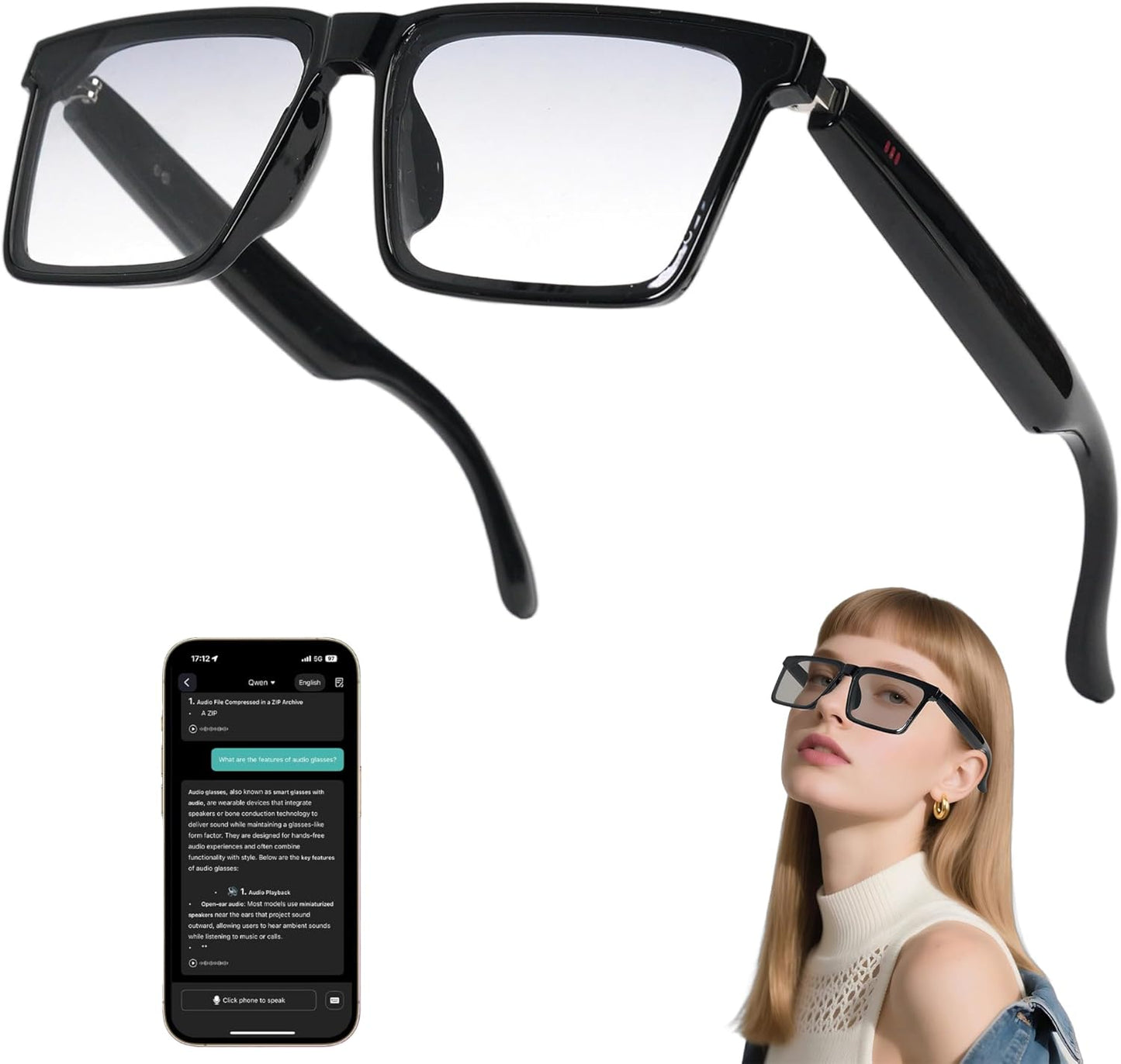 AI Smart Wireless Bluetooth Translation Glasses for Travel & More