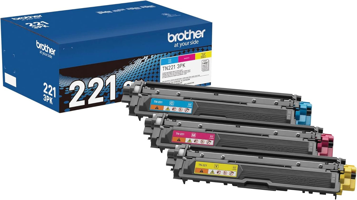 Brother Genuine Standard-Yield Toner Cartridge Three Pack TN221