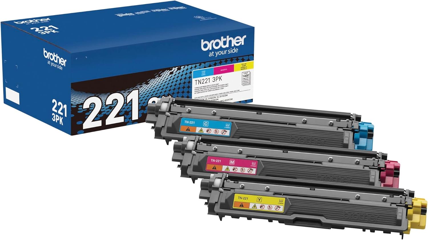 Brother Genuine Standard-Yield Toner Cartridge Three Pack TN221