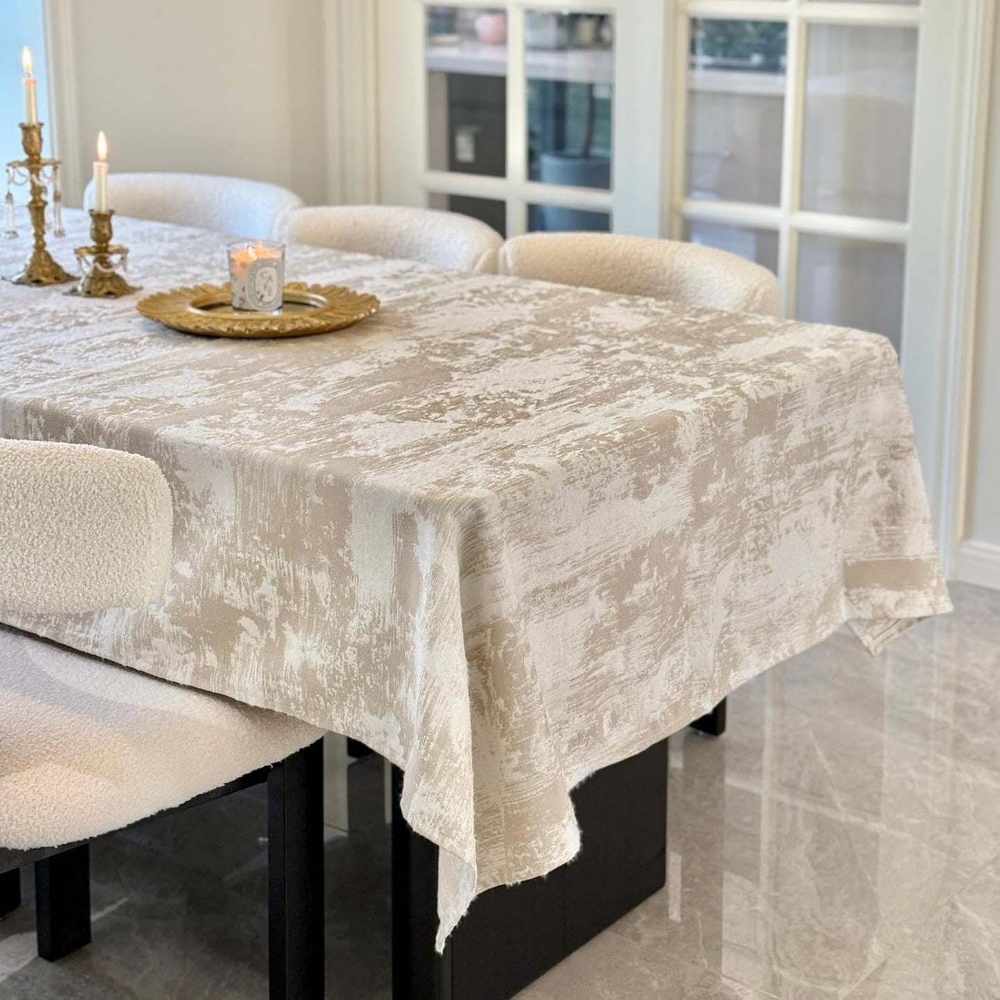 Beige Rectangle Tablecloth for Dining, Weddings, and Parties