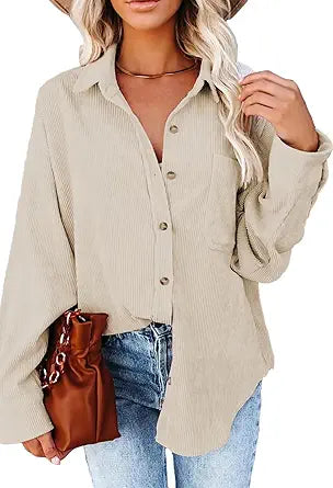 JOCAFIYE Womens Corduroy Shirt Casual Long Sleeve Jacket