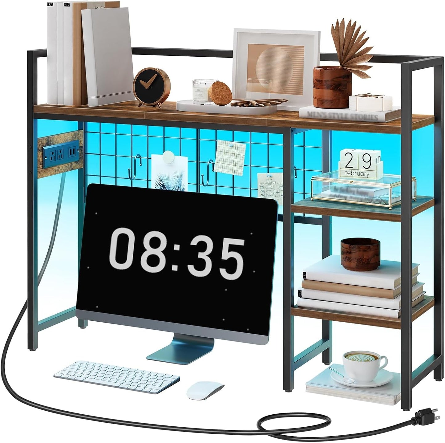 4-Tier Desk Hutch with Light - Organizer Shelf