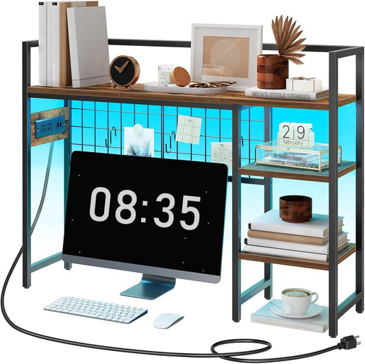 4-Tier Desk Hutch with Light - Organizer Shelf
