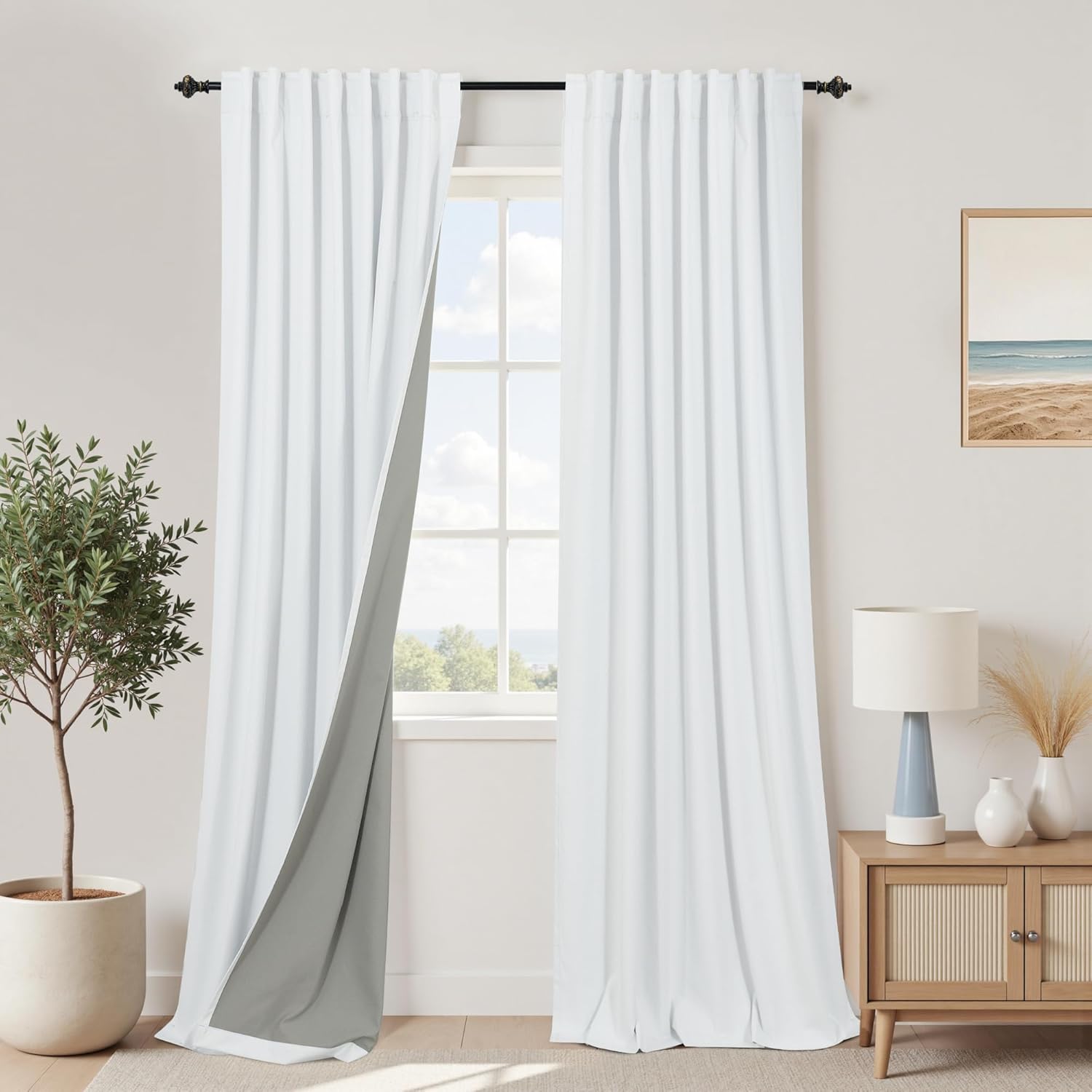 KOUFALL White Blackout Curtains for Bedroom and Living Room