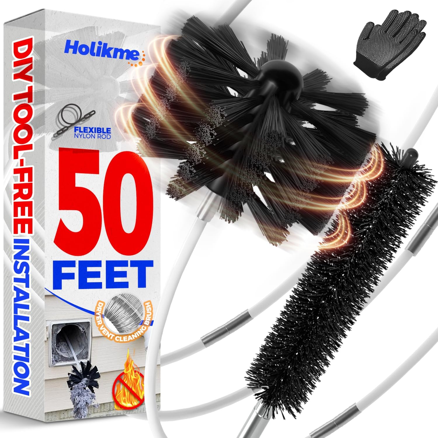 Holikme 50 Feet Dryer Vent Cleaner Kit for Efficient Cleaning