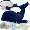 Blue Whale Plush Toy Set 20 in Mommy with 3 Babies - Soft Family Gift
