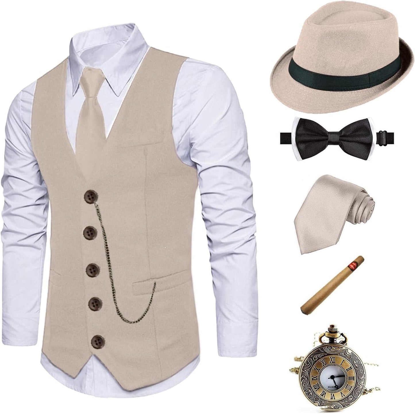 1920s Mens Costume Fedora Hat and Gangster Accessories Set