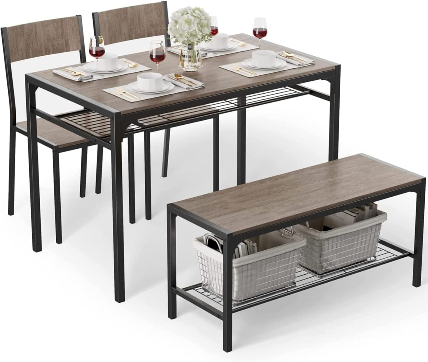 Gizoon Kitchen Table Set with 2 Chairs and Bench for Small Spaces