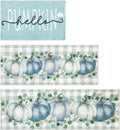 Fall Kitchen Rugs Sets of 3 Non Slip Washable Blue Pumpkin Rugs