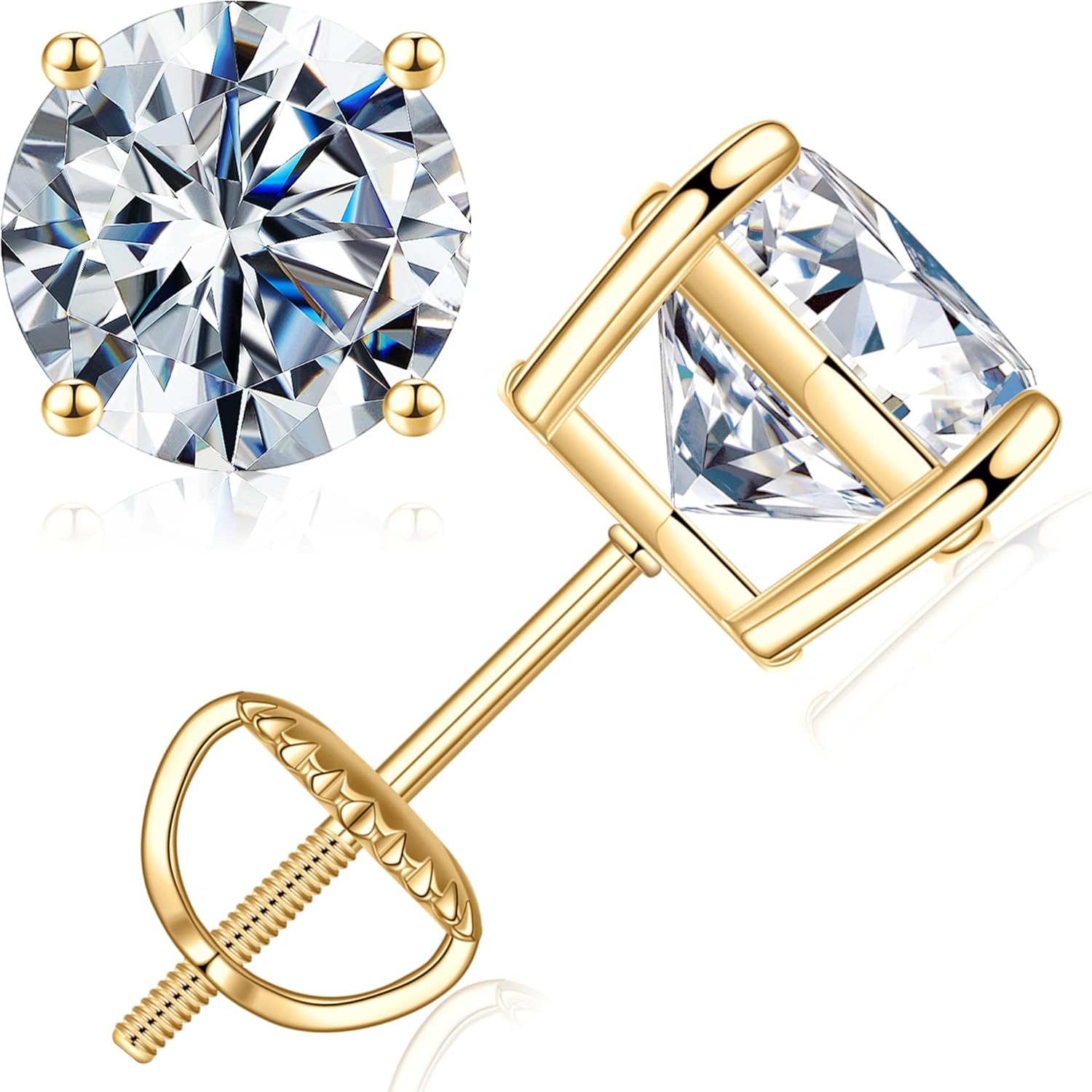 Moissanite Screw Back Earrings in 14K Gold for Elegant Style