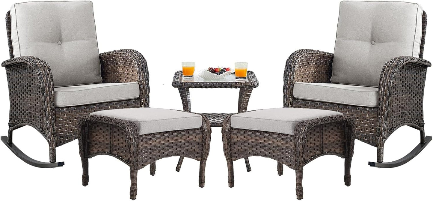 Patio Rocking Chairs Furniture Set - 5 Piece Wicker Set