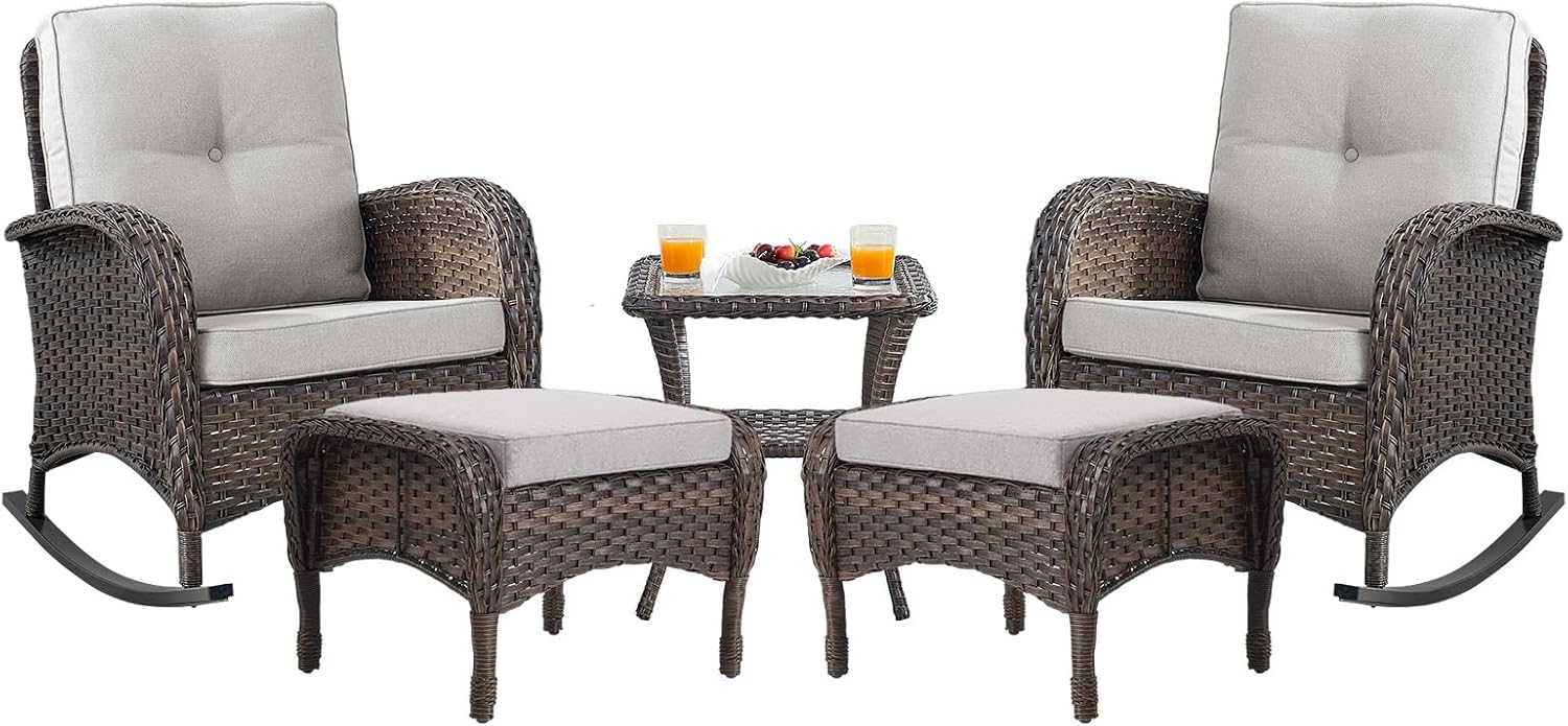 Patio Rocking Chairs Furniture Set - 5 Piece Wicker Set