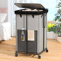 150L Grey Laundry Hamper with Lid and Wheels - Tall Rolling Basket