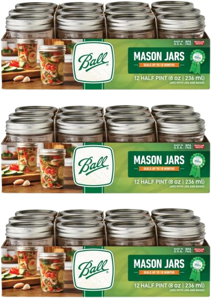 Ball Regular Mouth Glass Mason Jars for Canning and Crafting