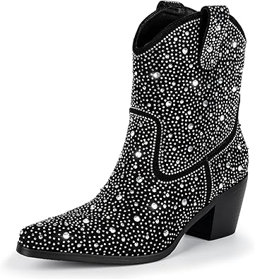 Lumeheel Rhinestone Cowboy Boots for Women - Sparkly Bling Boots