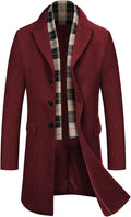 Men's Wool Blend Pea Coat with Detachable Plaid Scarf - Timeless Fit