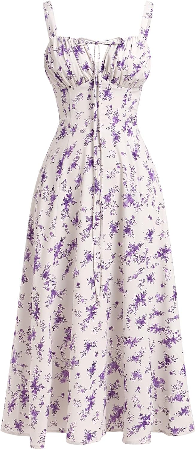Floral Corset Dress for Women: Boho Midi Sundress Delight
