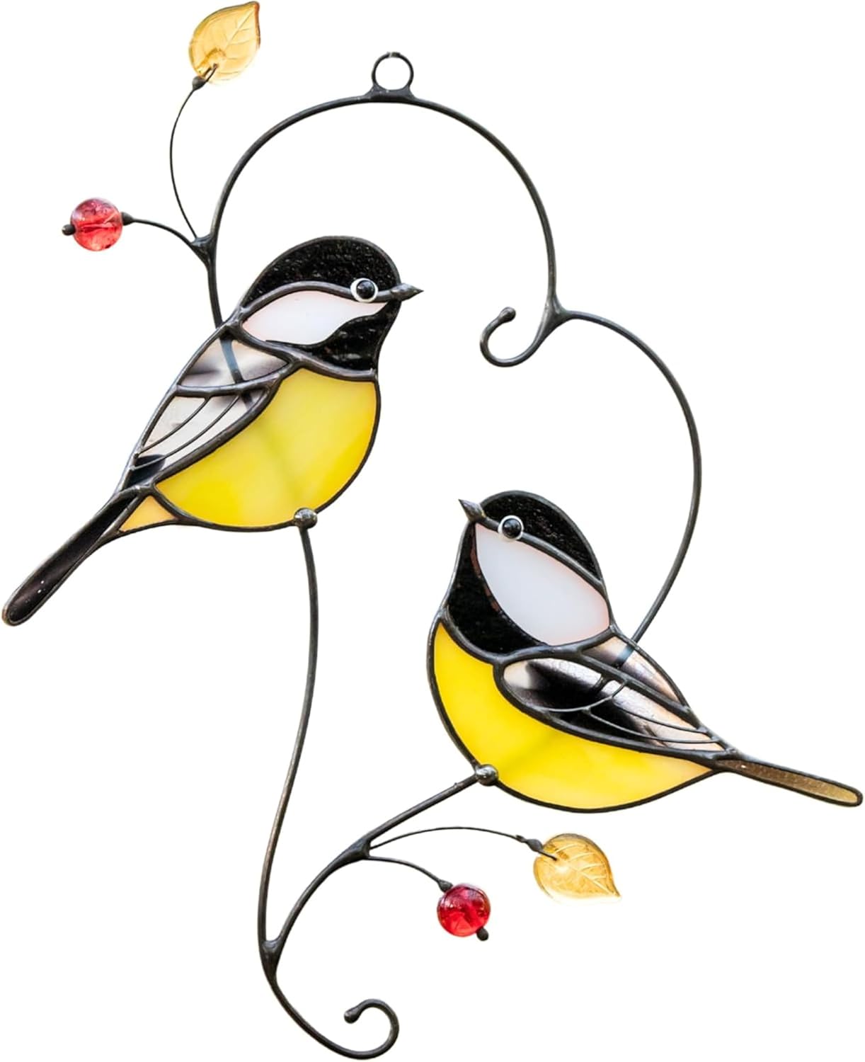 Couple of Chickadees Handmade Stained Glass Suncatcher Decor