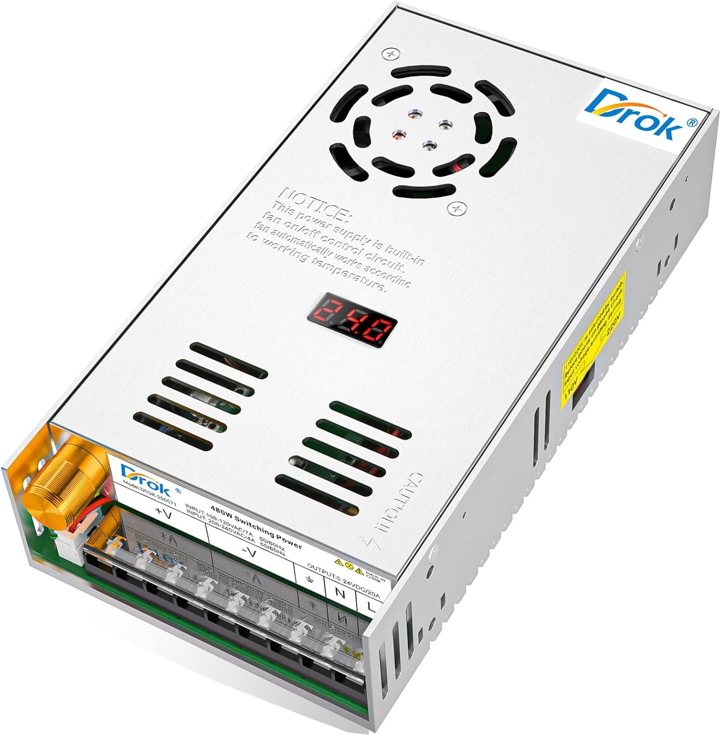 DROK 24V Power Supply: Adjustable AC to DC Converter for Labs