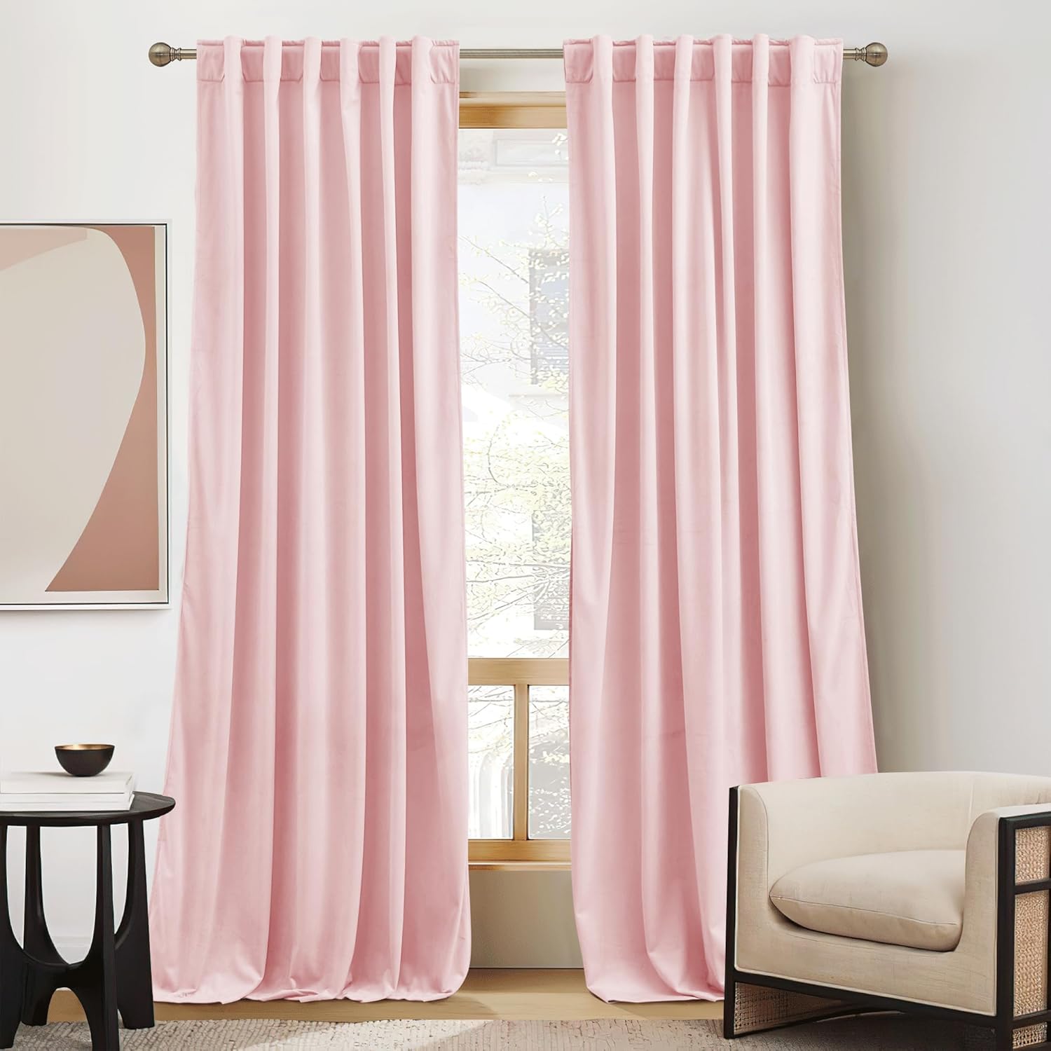 RYB HOME Baby Pink Velvet Curtains for Luxurious Home Decor