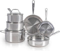 T-Fal Pro Tri-Ply Stainless Steel Cookware Set, 10 Piece - Even Heat
