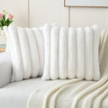 FUTEI Cream White Faux Rabbit Fur Pillow Covers 22x22 in - Soft