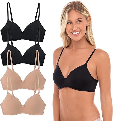 4 Pack Wirefree Bra - Flexible Soft Foam Wireless T Shirt Bra