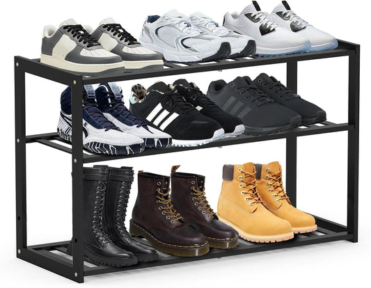 Bamboo Shoe Rack for Entryway - Stackable 3 Tier Organizer