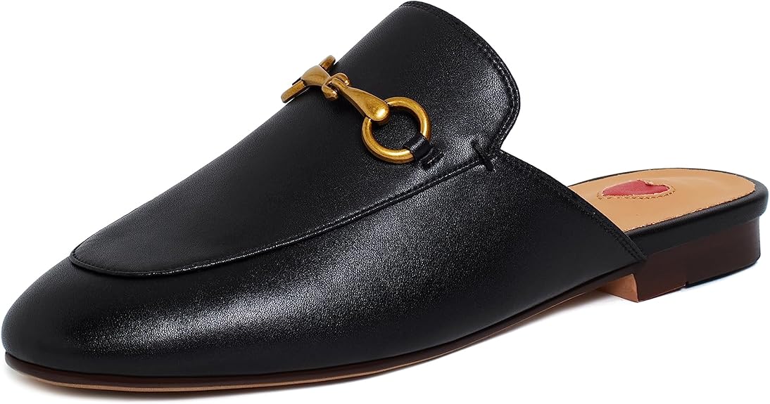 Vertundy Women's Mules Low Heel Flats Leather Slip On Sandals