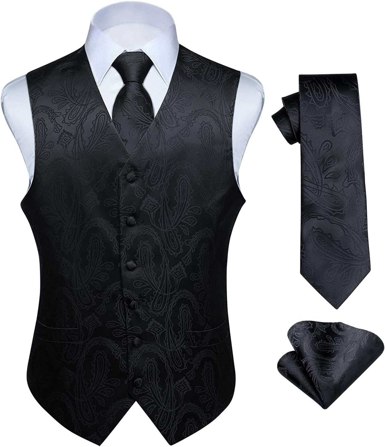 HISDERN Mens Vest Tie Set 3PC Formal Waistcoat for Weddings