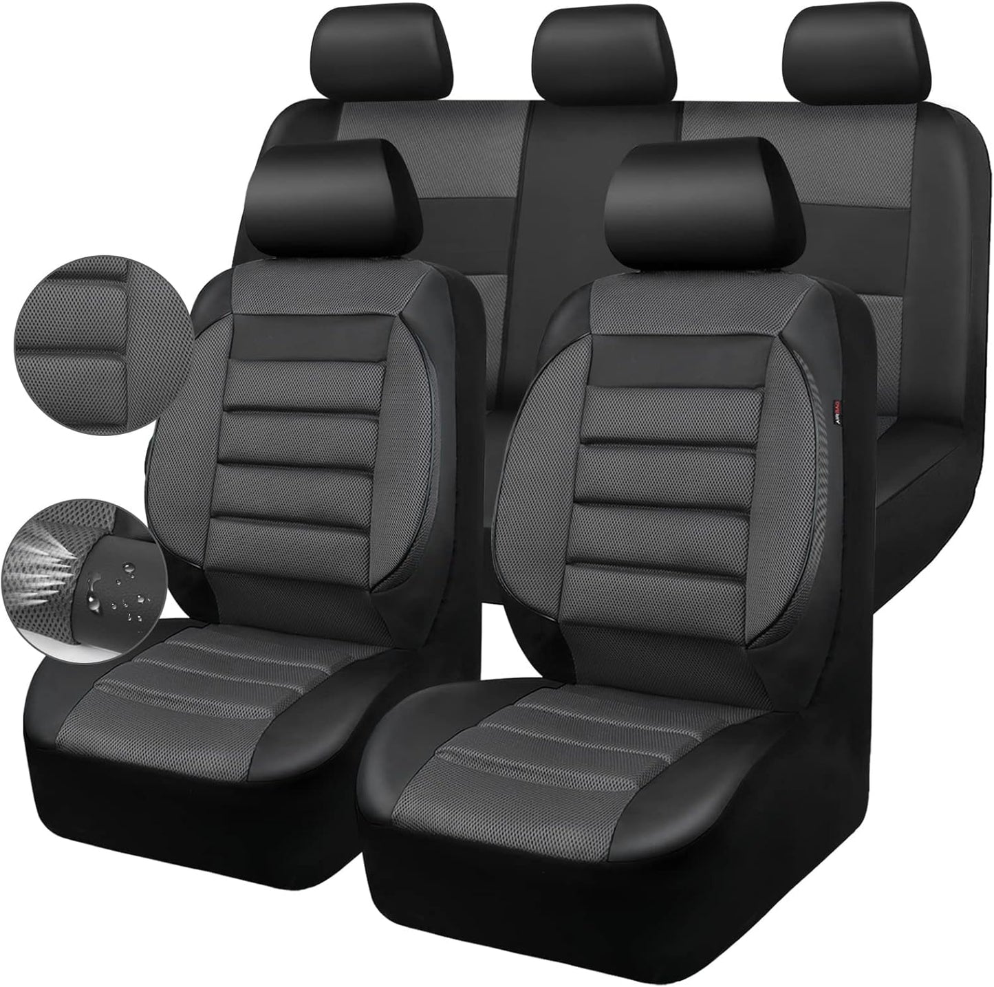 CAR PASS Leather 3D Foam Back Support Car Seat Covers Full Set