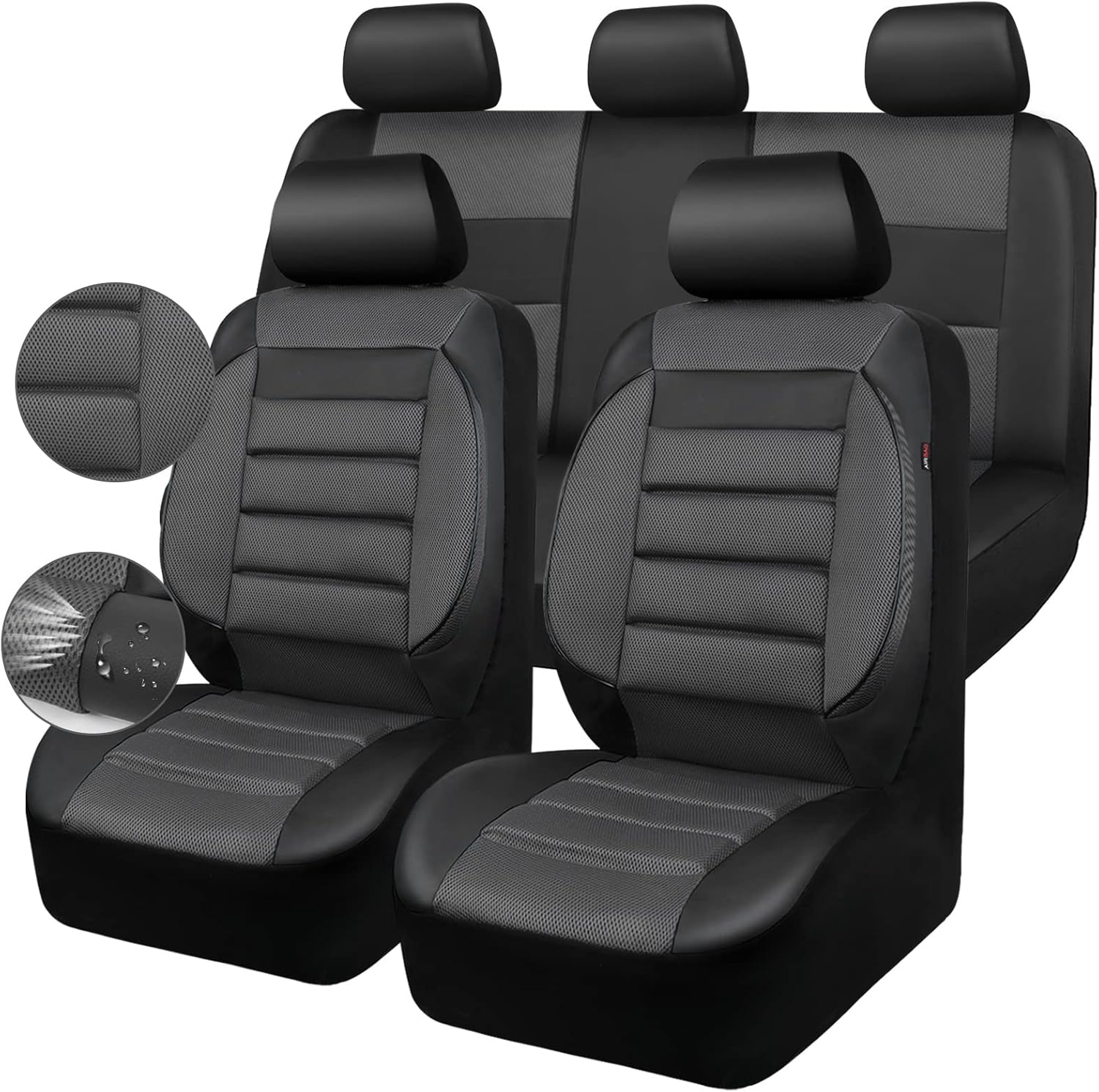 CAR PASS Leather 3D Foam Back Support Car Seat Covers Full Set