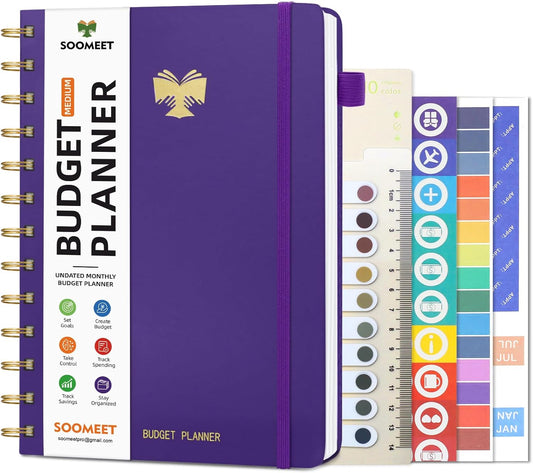 2025-2026 Budget Planner - Control Your Money with Monthly Tracker & Pockets - Purple, Medium Size