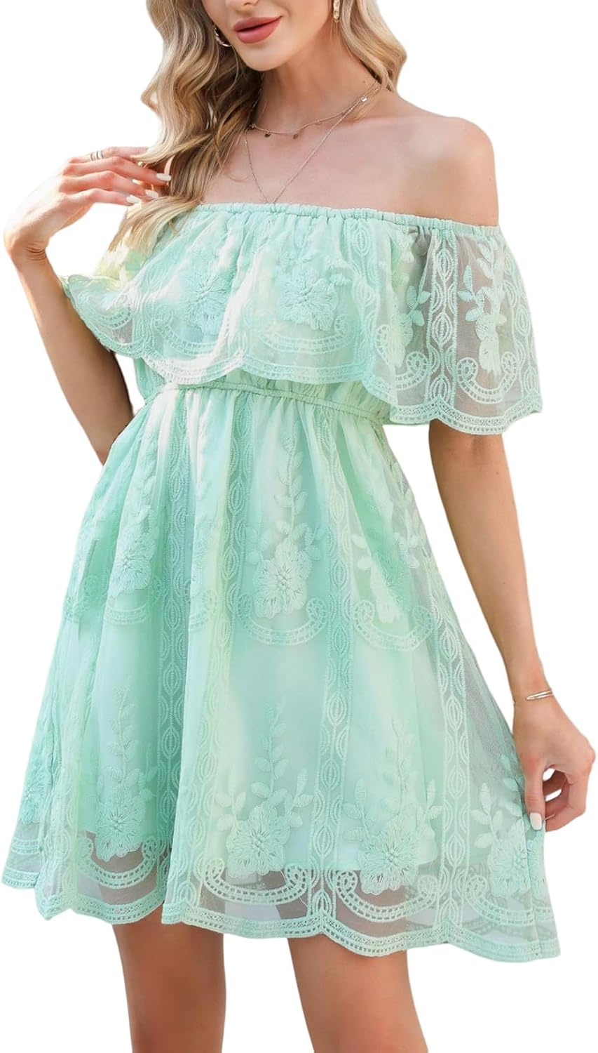 Stunning Off The Shoulder Floral Lace Maxi Dress for Women