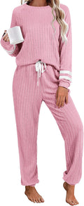 Ekouaer Women's Soft Ribbed Knit Lounge Set for Relaxed Comfort