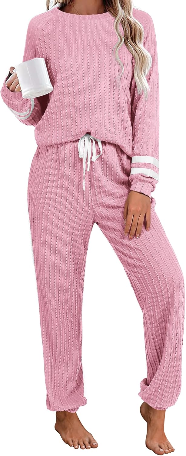 Ekouaer Lounge Sets for Women Soft Ribbed Knit Pajamas Outfits