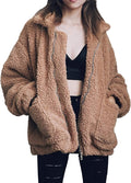 Comeon Women's Casual Fleece Shearling Zipper Coat for Winter