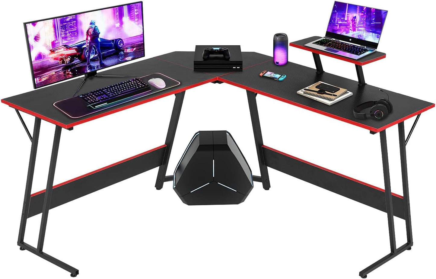 Spacious L Desk with Monitor Stand for Ultimate Gaming Setup