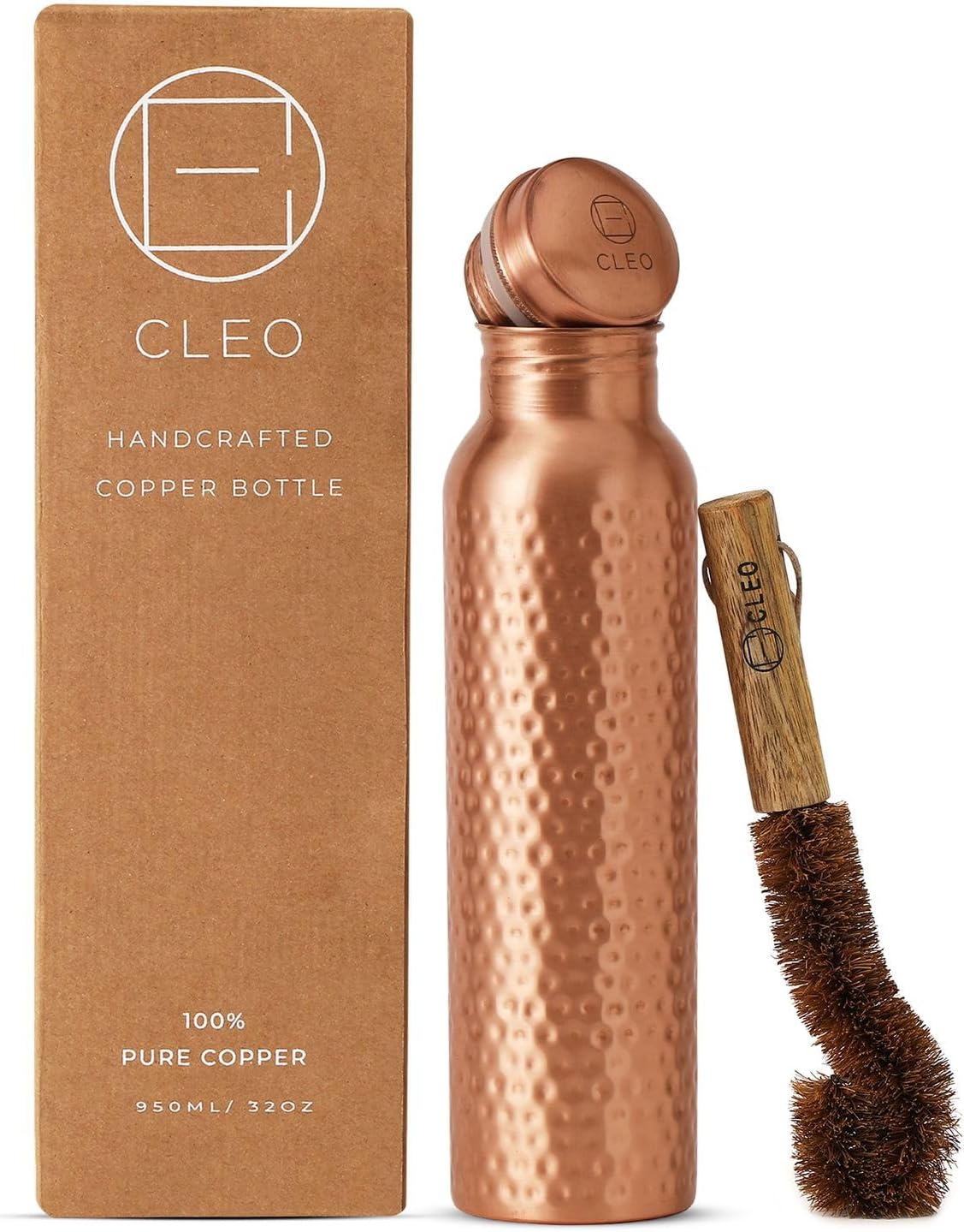 Pure Copper Water Bottle - Hand-crafted Hammered Copper Vessel