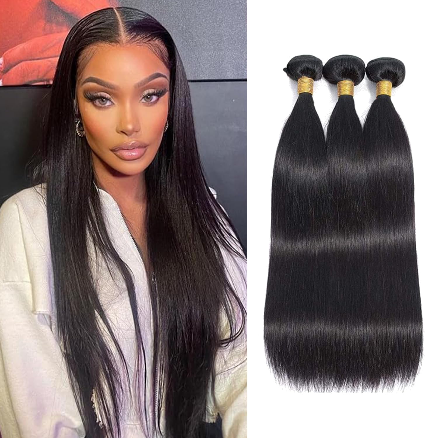 Straight Bundles Human Hair Brazilian Virgin Hair Extensions 14in