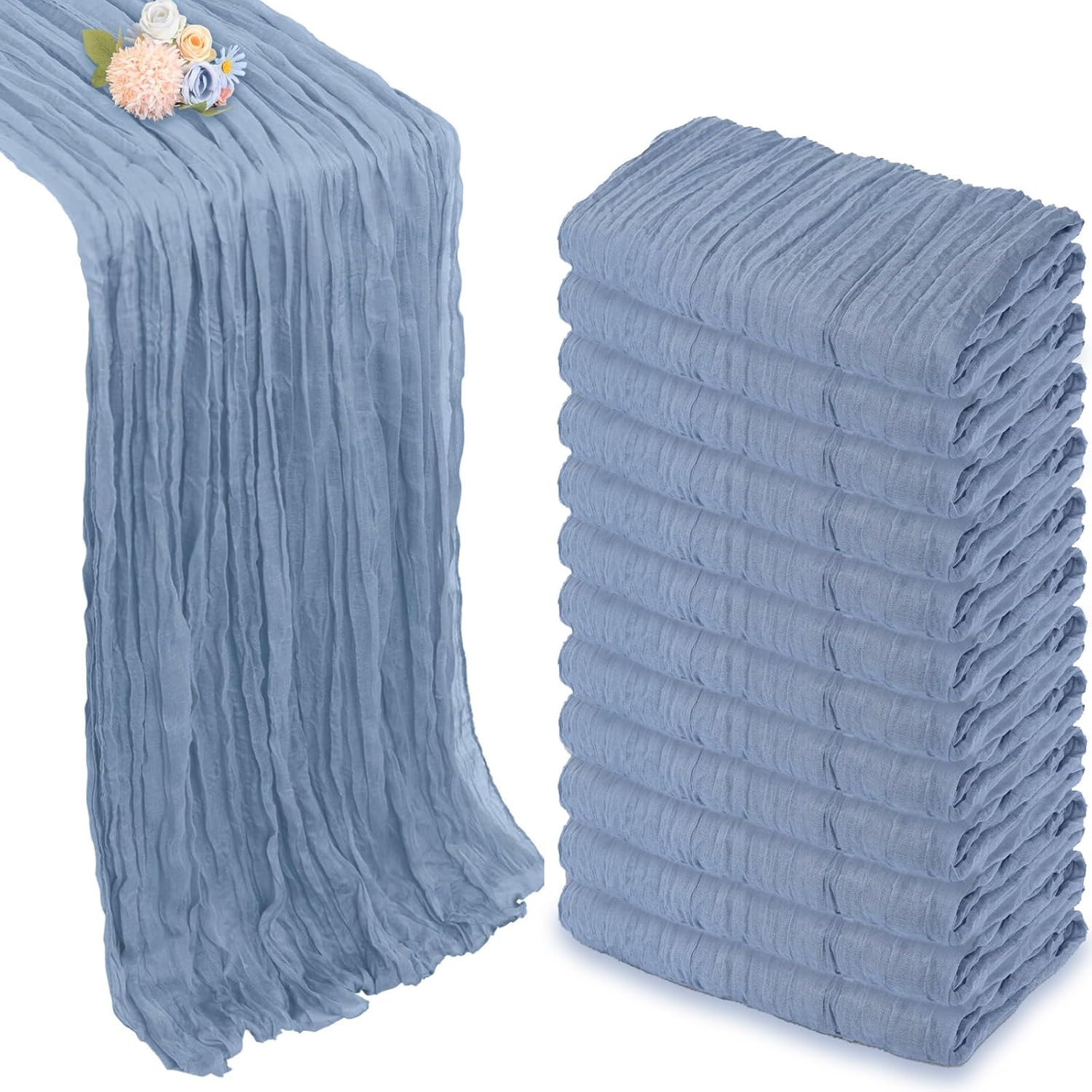 12 Pack Dusty Blue Table Runner for Rustic Wedding Decor