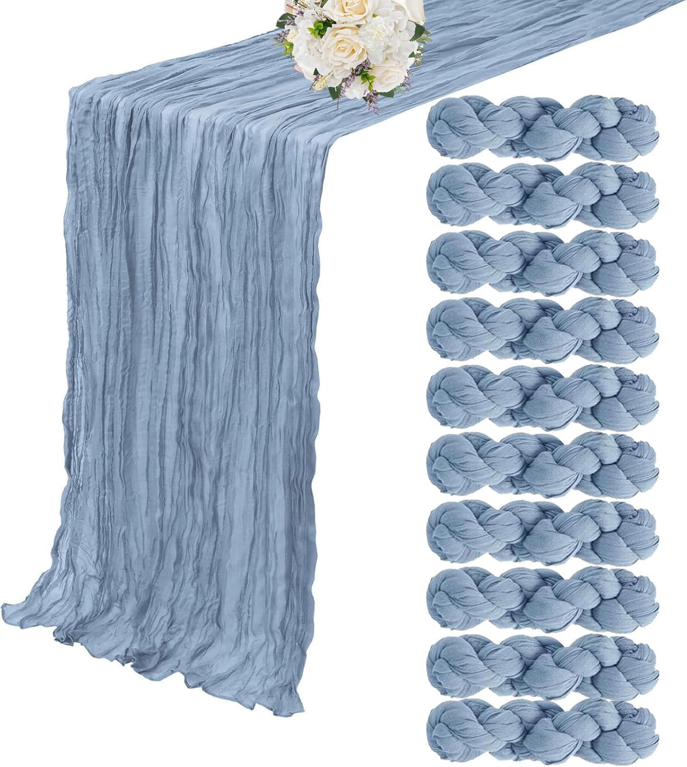 10 Pack Dusty Blue Cheesecloth Table Runner for Elegant Events