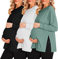 Ekouaer Womens 3-Pack Maternity Long Sleeve Ruched Tees - Soft Stretch