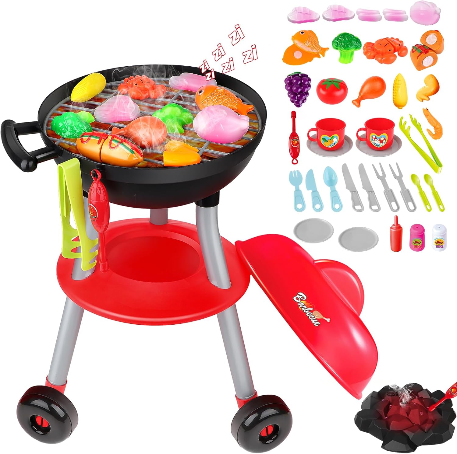 Interactive Kids BBQ Grill Playset with Realistic Smoke & Light