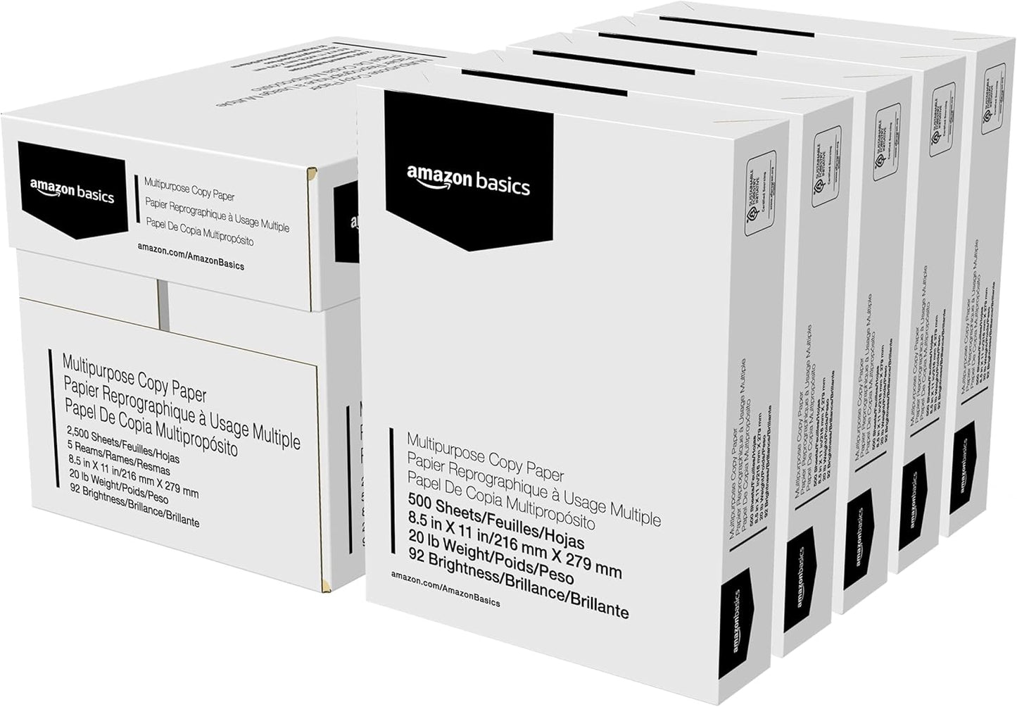 Basics 8.5x11 Copy Paper - 5 Reams, 2500 Sheets