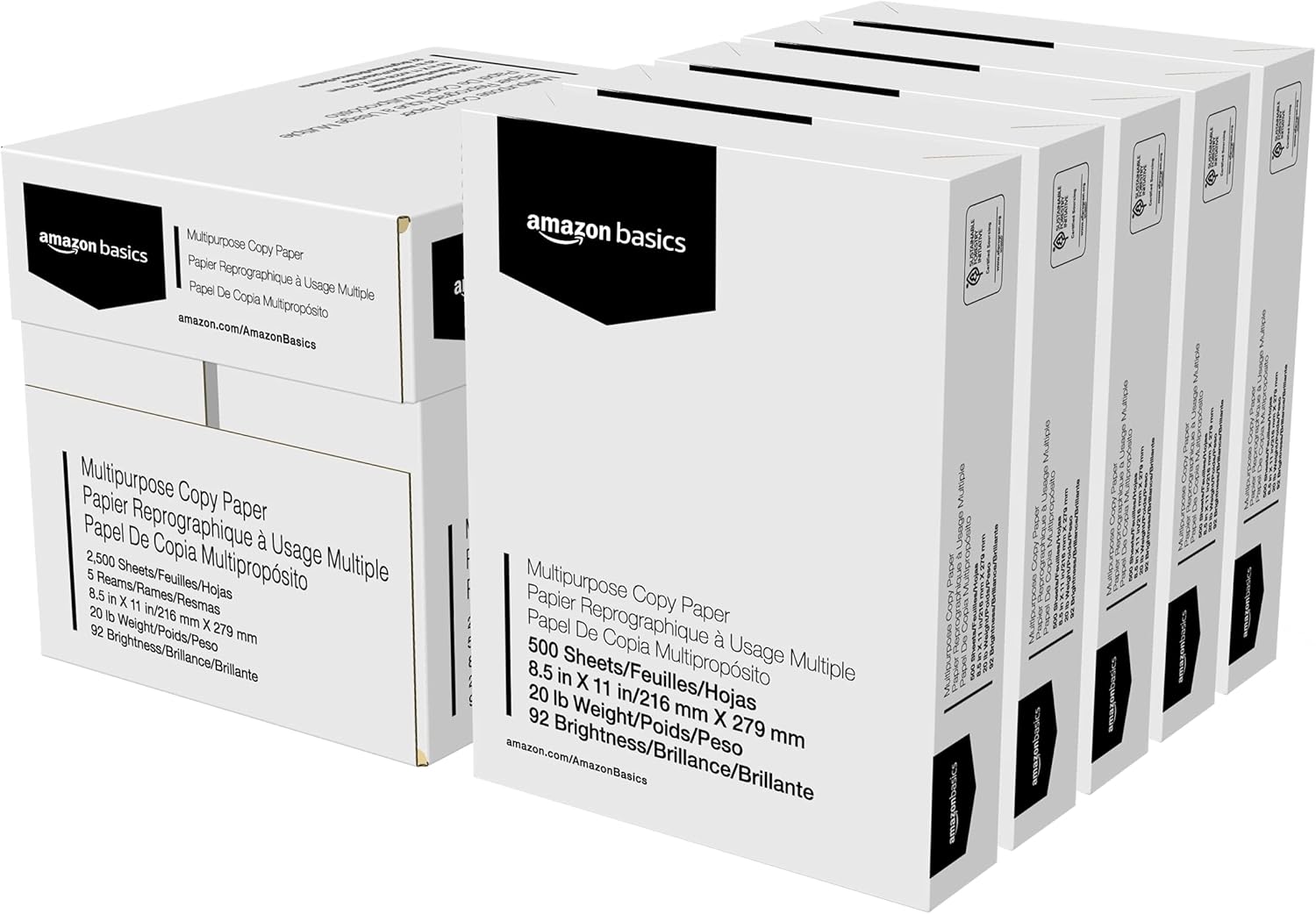 Basics 8.5x11 Copy Paper 5 Reams - 2500 Sheets