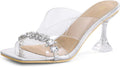 mysoft Women's Clear Heeled Sandals - Transparent Square Toe Stiletto